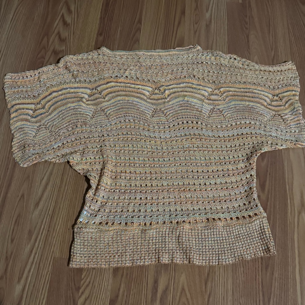 Vintage Canyon River Blues Orange Multicolor Crochet Open Knit Y2k Sweater Top